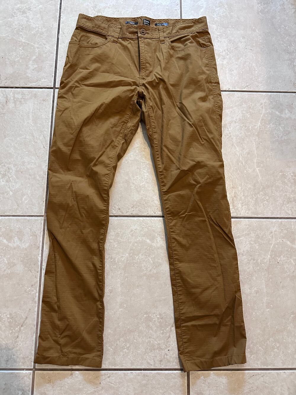PrAna Stretch Zion Pants Mens 34 x 32 Slim Fit Clay Color Hiking Outdoor Ripstop